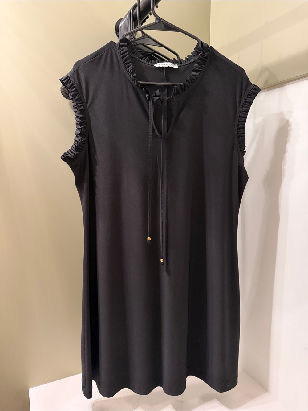 Sleeveless Black Ruffle-Trim dress with Tie Neck